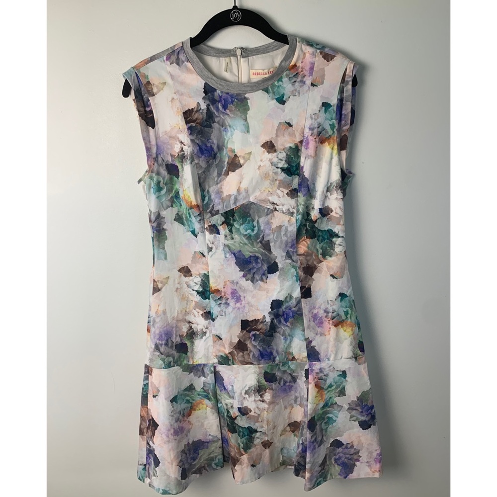 Rebecca Taylor White Multicolor Floral Print Cap Sleeve Dress